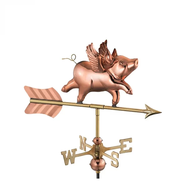 Girouette en cuivre cochon avec des ailes